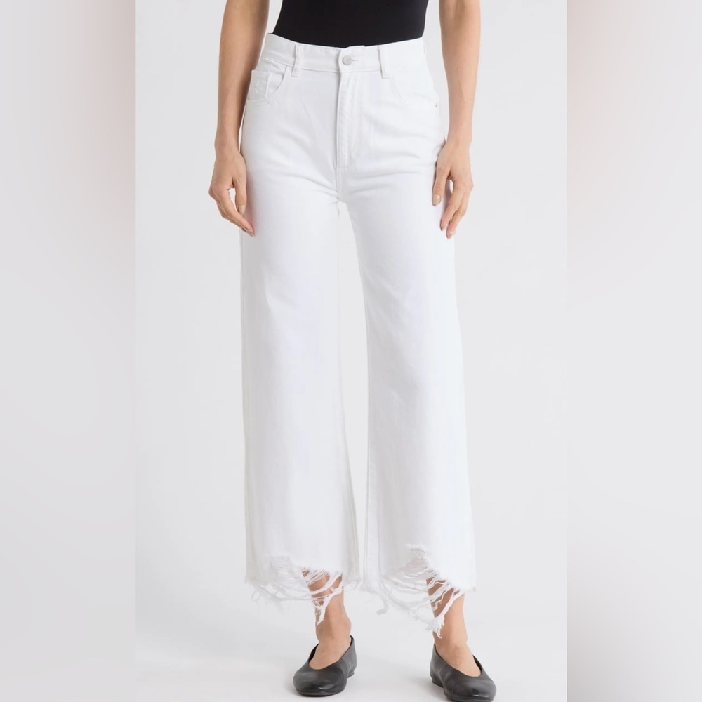 DL1961 Hepburn High Waist Raw Hem Wide Leg Jeans Size 30
